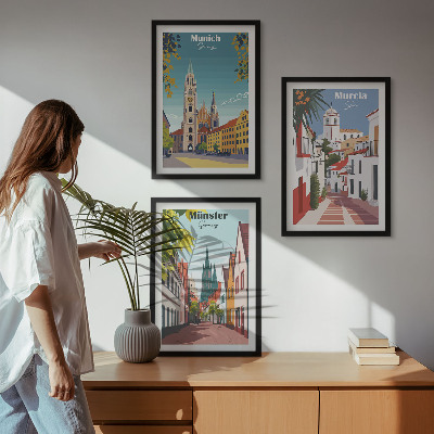 Juego de 3 cuadros Ciudades europeas en dibujos a color