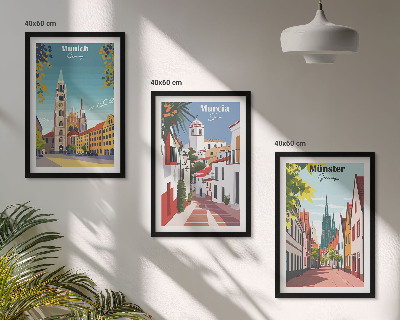 Juego de 3 cuadros Ciudades europeas en dibujos a color