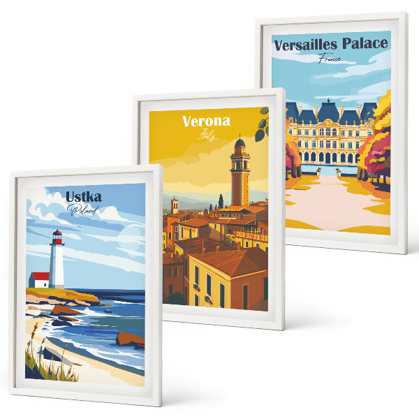 Set de 3 cuadros para salón Vistas de lugares junto al mar de las ciudades