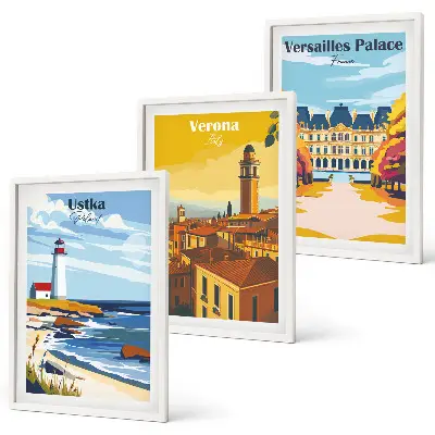 Set de 3 cuadros para salón con vistas a ciudades costeras