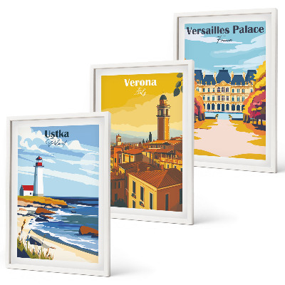 Set de 3 cuadros para salón Vistas de lugares junto al mar de las ciudades