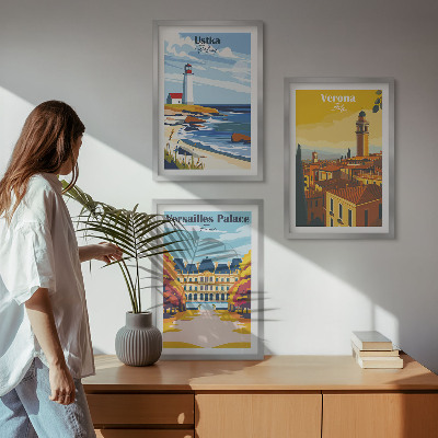 Set de 3 cuadros para salón Vistas de lugares junto al mar de las ciudades
