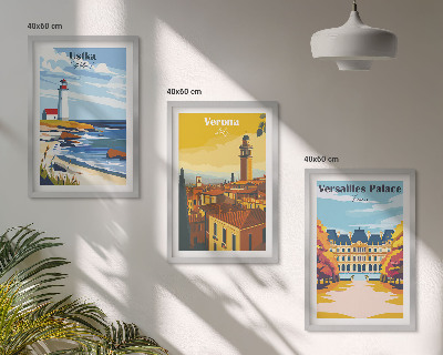Set de 3 cuadros para salón Vistas de lugares junto al mar de las ciudades