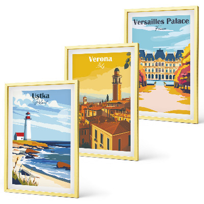 Set de 3 cuadros para salón Vistas de lugares junto al mar de las ciudades