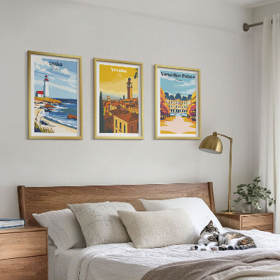 Set de 3 cuadros para salón Vistas de lugares junto al mar de las ciudades
