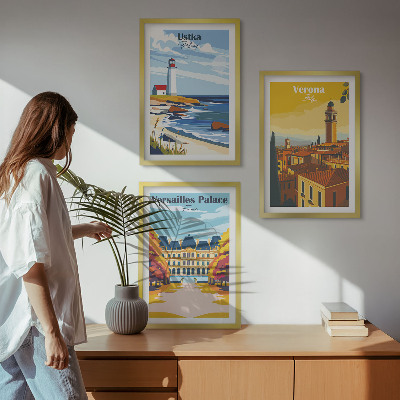 Set de 3 cuadros para salón Vistas de lugares junto al mar de las ciudades