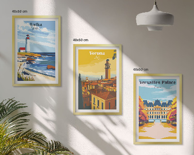 Set de 3 cuadros para salón Vistas de lugares junto al mar de las ciudades