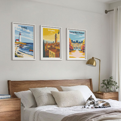 Set de 3 cuadros para salón Vistas de lugares junto al mar de las ciudades