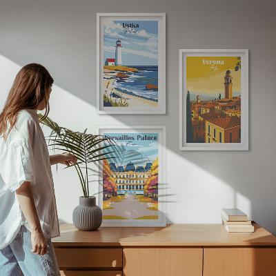Set de 3 cuadros para salón Vistas de lugares junto al mar de las ciudades