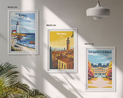 Set de 3 cuadros para salón Vistas de lugares junto al mar de las ciudades