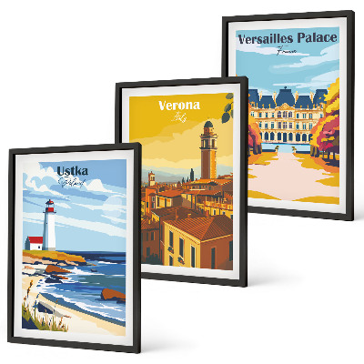 Set de 3 cuadros para salón Vistas de lugares junto al mar de las ciudades