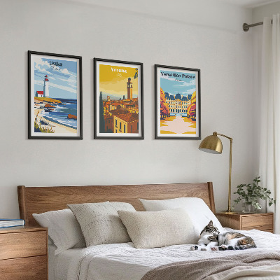 Set de 3 cuadros para salón Vistas de lugares junto al mar de las ciudades
