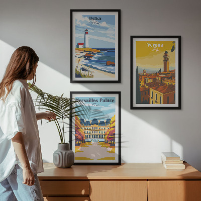 Set de 3 cuadros para salón Vistas de lugares junto al mar de las ciudades