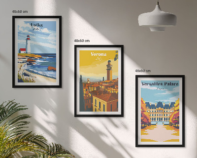 Set de 3 cuadros para salón Vistas de lugares junto al mar de las ciudades