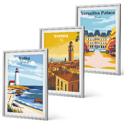 Set de 3 cuadros para salón Vistas de lugares junto al mar de las ciudades