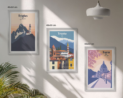 Juego de 3 cuadros Ilustraciones retro de arquitectura de montaña