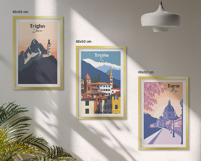 Juego de 3 cuadros Ilustraciones retro de arquitectura de montaña