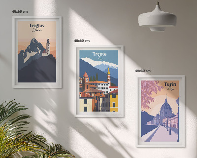 Juego de 3 cuadros Ilustraciones retro de arquitectura de montaña