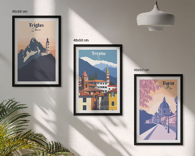 Juego de 3 cuadros Ilustraciones retro de arquitectura de montaña