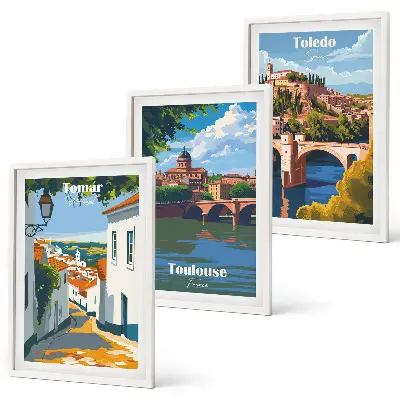 Set de 3 cuadros decorativos con diseño de gráficos de ciudad retro para salón