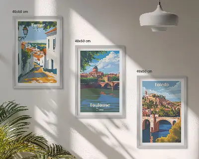 Set de 3 cuadros decorativos con diseño de gráficos de ciudad retro para salón