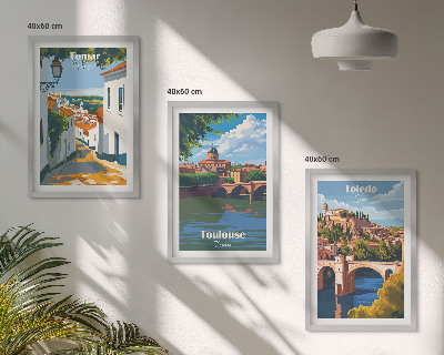 Set de 3 cuadros para salón Gráficos de ciudad retro