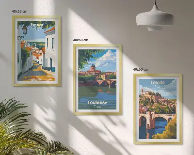 Set de 3 cuadros decorativos con diseño de gráficos de ciudad retro para salón