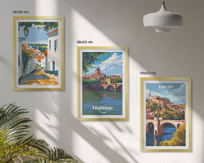 Set de 3 cuadros para salón Gráficos de ciudad retro