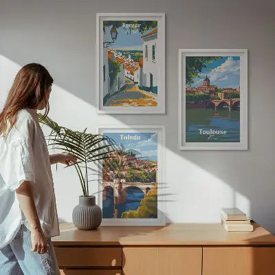 Set de 3 cuadros decorativos con diseño de gráficos de ciudad retro para salón