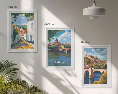 Set de 3 cuadros decorativos con diseño de gráficos de ciudad retro para salón