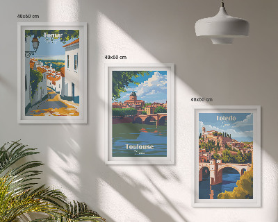 Set de 3 cuadros para salón Gráficos de ciudad retro