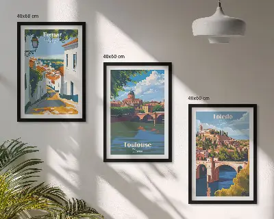 Set de 3 cuadros decorativos con diseño de gráficos de ciudad retro para salón
