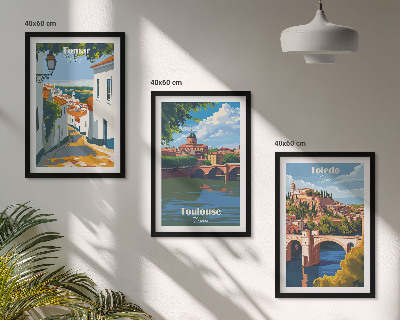 Set de 3 cuadros para salón Gráficos de ciudad retro