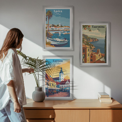 Juego de 3 cuadros Vistas de ciudades costeras