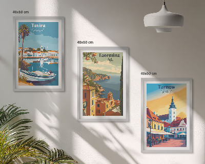 Juego de 3 cuadros Vistas de ciudades costeras