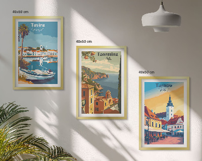 Juego de 3 cuadros Vistas de ciudades costeras