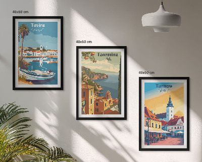 Juego de 3 cuadros Vistas de ciudades costeras