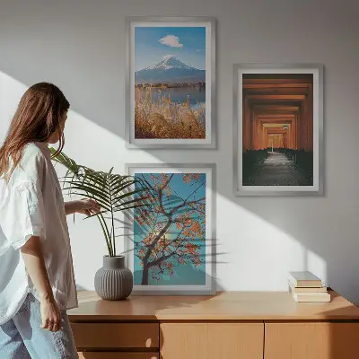 Set de 3 cuadros para salón con paisajes naturales japoneses