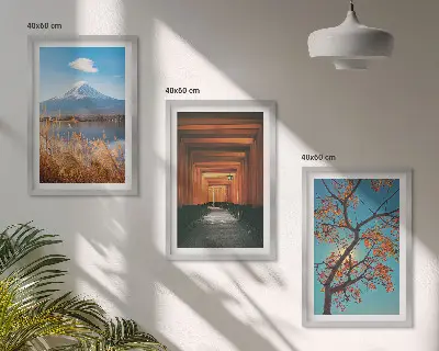 Set de 3 cuadros para salón con paisajes naturales japoneses