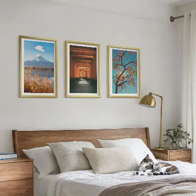 Set de 3 cuadros para salón con paisajes naturales japoneses