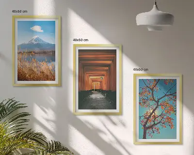 Set de 3 cuadros para salón con paisajes naturales japoneses