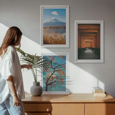 Set de 3 cuadros para salón con paisajes naturales japoneses