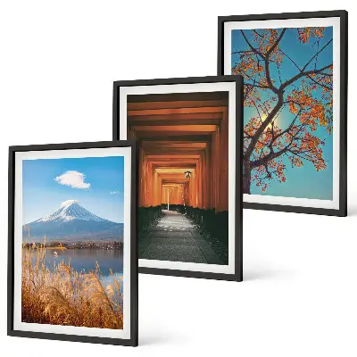 Set de 3 cuadros para salón con paisajes naturales japoneses