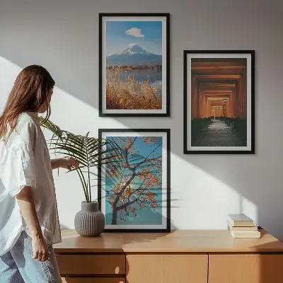Set de 3 cuadros para salón con paisajes naturales japoneses