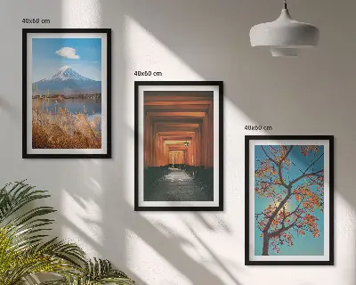 Set de 3 cuadros para salón con paisajes naturales japoneses