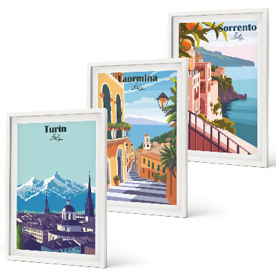 Juego de 3 cuadros Paisajes urbanos retro y coloridos