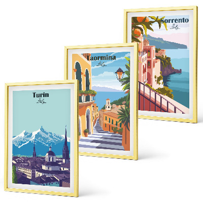 Juego de 3 cuadros Paisajes urbanos retro y coloridos