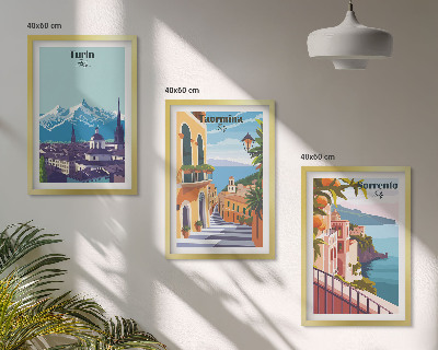 Juego de 3 cuadros Paisajes urbanos retro y coloridos
