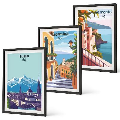 Juego de 3 cuadros Paisajes urbanos retro y coloridos
