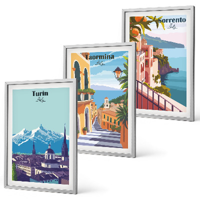 Juego de 3 cuadros Paisajes urbanos retro y coloridos